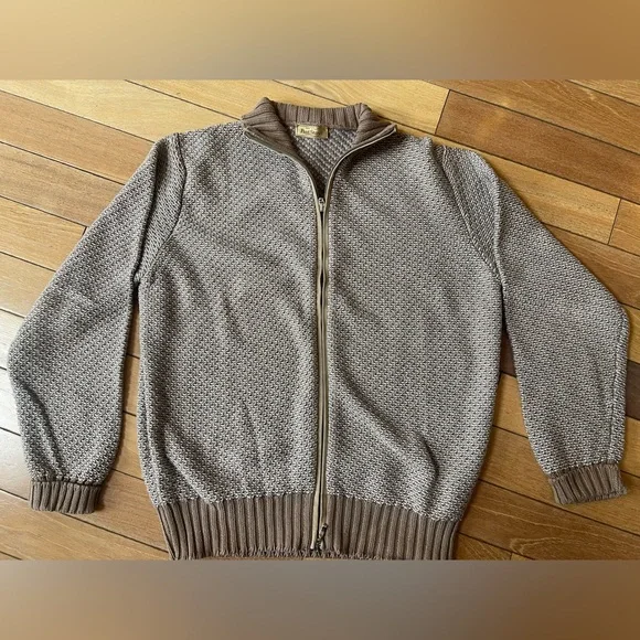 Paul Stuart Made in Italy Full-Zip Textured Cotton Sweater – Size S